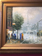 Pair Of Vintage Original Oil Painting Paris Scene Signed Gold Wood Framed Wall Art Collectible Painting. 21 1/2" 17 1/2"