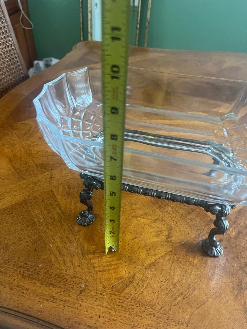 Vintage Art Deco Fluted Glass Dish Elegant Crystal Dish Heisey Bowl Silverplate Stand Centerpiece Jardiniere Fruit Bowl Vintage Glassware