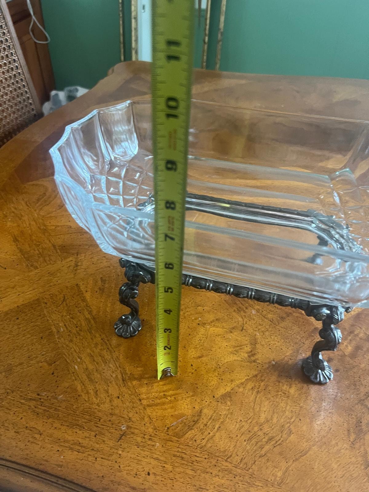Vintage Art Deco Fluted Glass Dish Elegant Crystal Dish Heisey Bowl Silverplate Stand Centerpiece Jardiniere Fruit Bowl Vintage Glassware