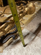 Pair of Vintage Heavy Gold Cast Iron Candlestick  Wall Sconces