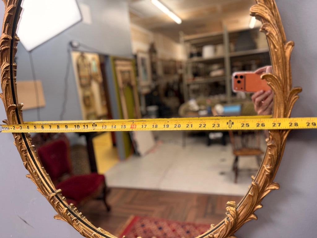 Vintage French Rococo Oval Wall Mirror, Revival Gilt Wood Ornate Louis XV Style