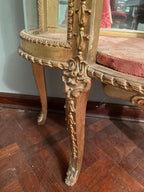 Victorian Wood Gilded Glass Display Cabinet Curved Glass Antique Showcase Shelves Gold Trimmed Curio Cherub Home Decor Elegant Accent Piece