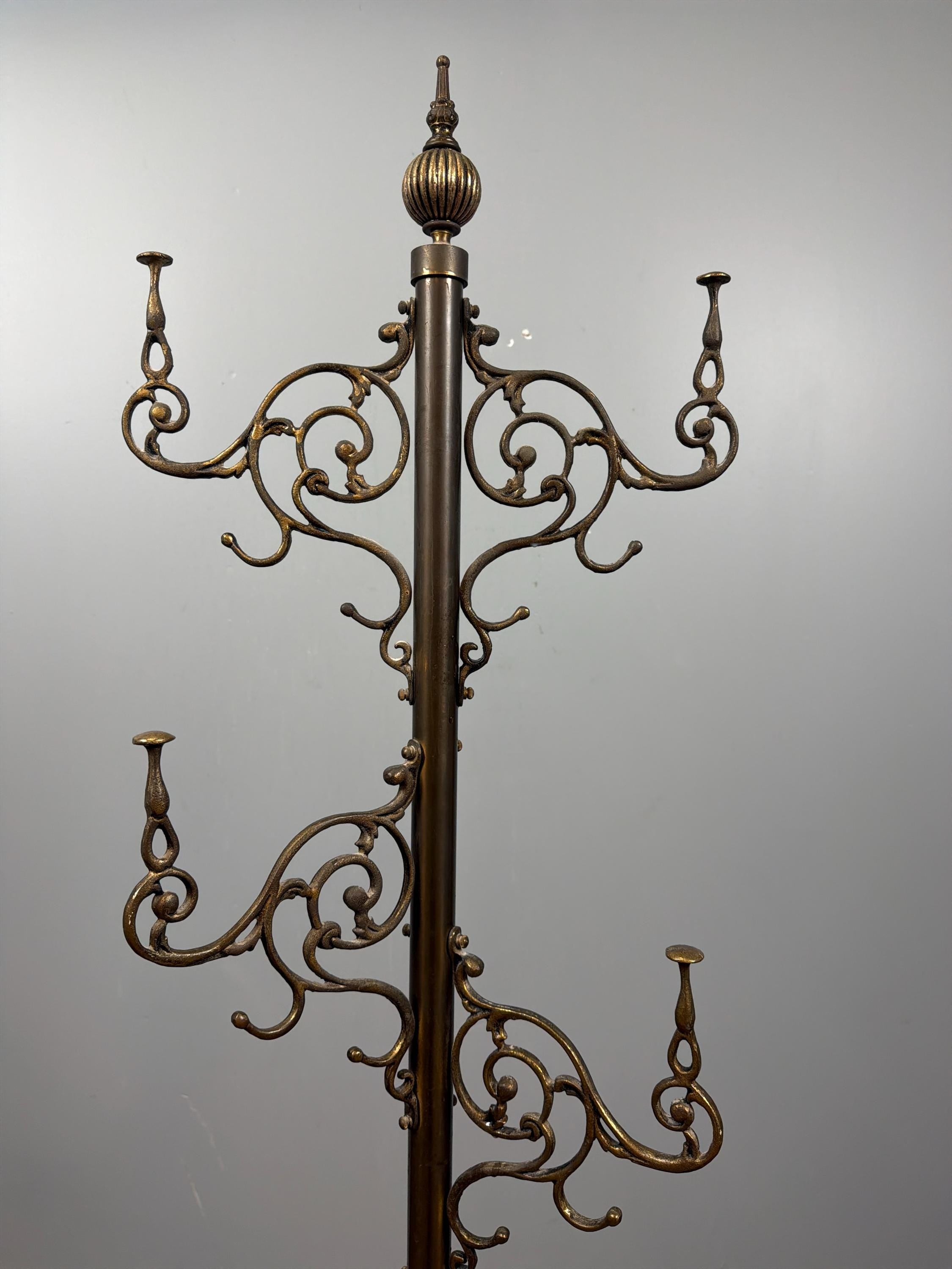 Antique Brass Rococo Revival Coat Stand | Ornate Victorian Entry Hall Tree