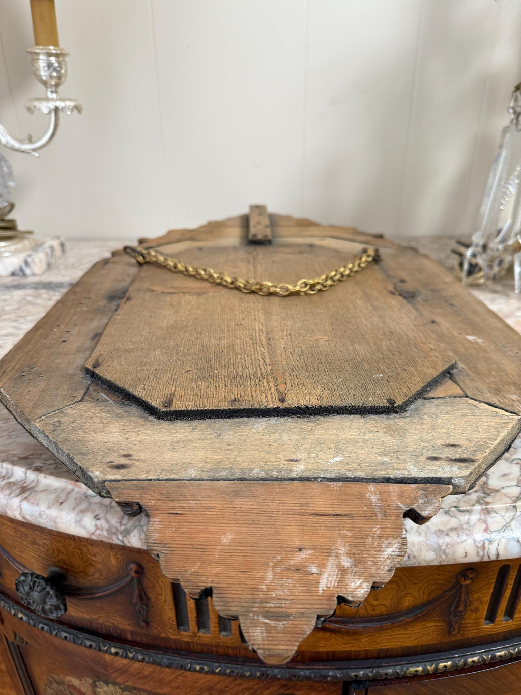 Antique French Bronze Rococo Mirror, Ornate Floral Crest, Beveled Glass