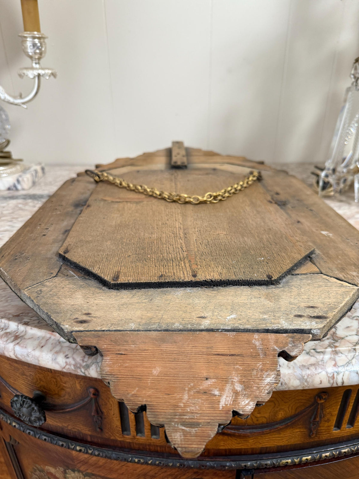 Antique French Bronze Rococo Mirror, Ornate Floral Crest, Beveled Glass