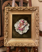 Antique Porcelain Wall Plaque Couple Relief Gilt Frame Velvet Backing Victorian Style French Rococo Art Figurine Decor Romantic Gift Idea