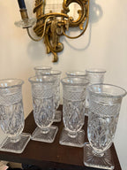 Vintage Clear Pressed Glass Drinkware Set with Mini Pitcher, Elegant Cut Glass Look Set of 8 Goblets & Small Jug Footed Glasses