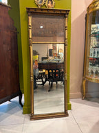 Antique French Trumeau Mirror with Engraved Scene Panel, Gilt Wood Frame, 19th Century