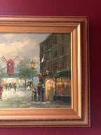Pair Of Vintage Original Oil Painting Paris Scene Signed Gold Wood Framed Wall Art Collectible Painting. 21 1/2" 17 1/2"