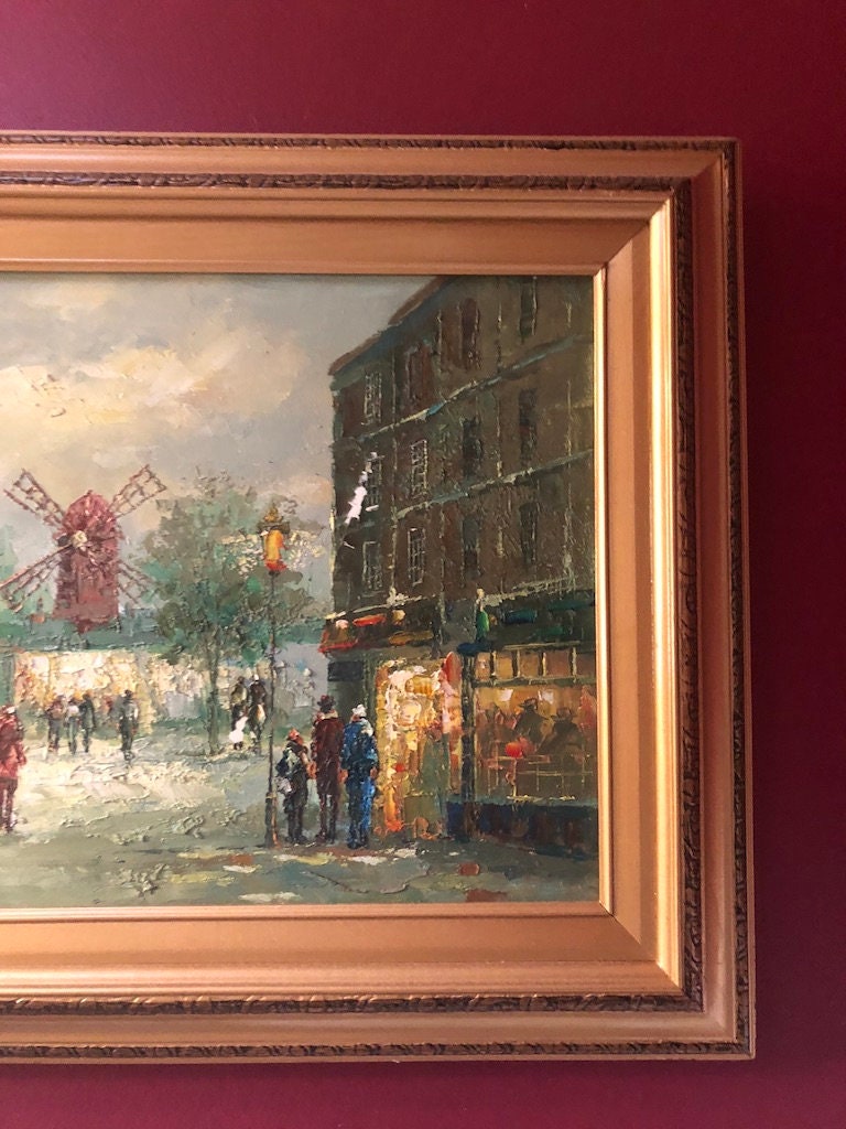 Pair Of Vintage Original Oil Painting Paris Scene Signed Gold Wood Framed Wall Art Collectible Painting. 21 1/2" 17 1/2"