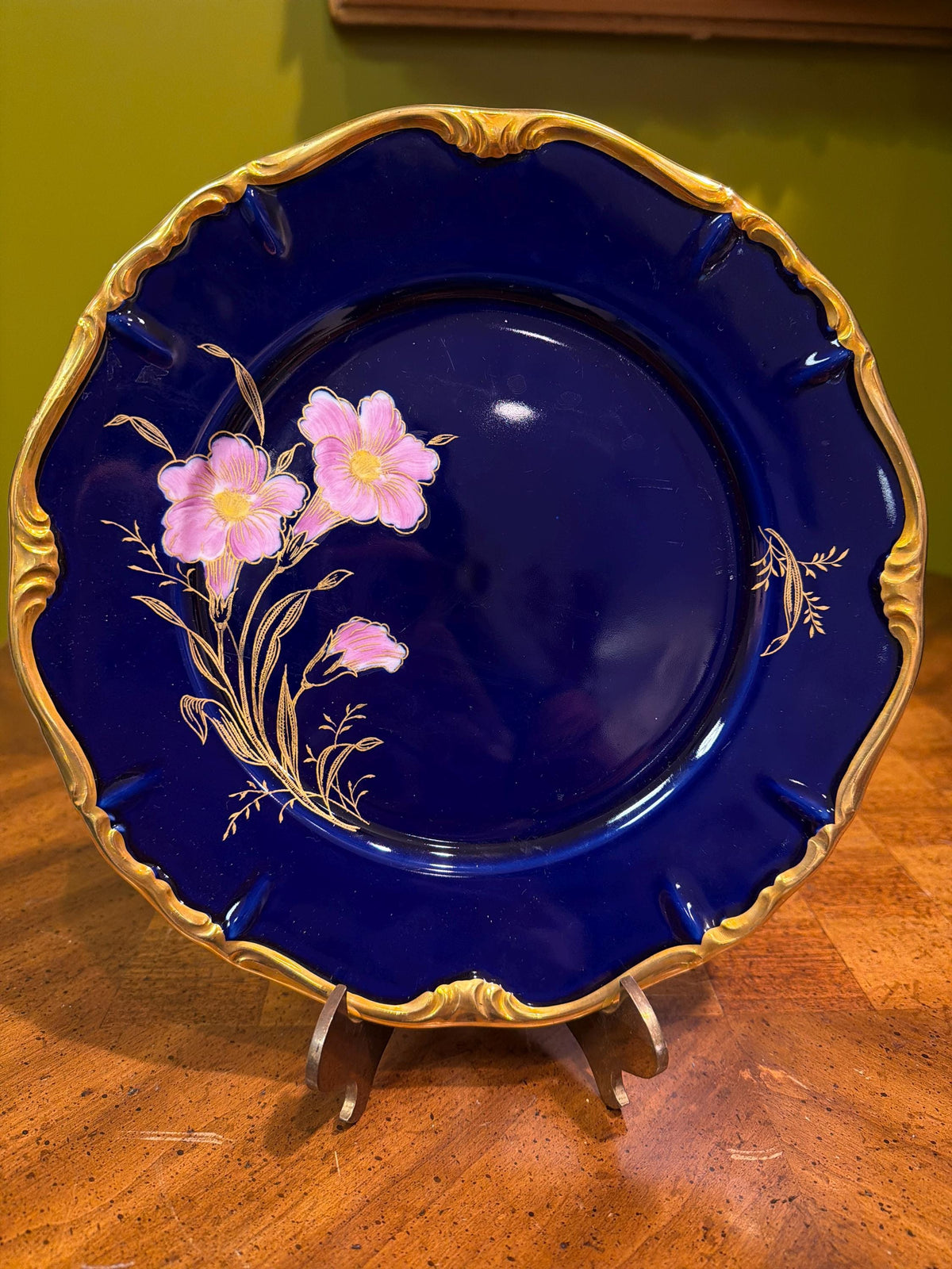 Vintage Cobalt Blue Porcelain Diner Set 22K Gold Hand Painted Bavaria Waldershof Floral Tea Set 12 Place Settings