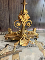 Pair of Empire 5 Light Brass Gold Black Candelabra Unique Sphinx Design Candlesticks Candleholer