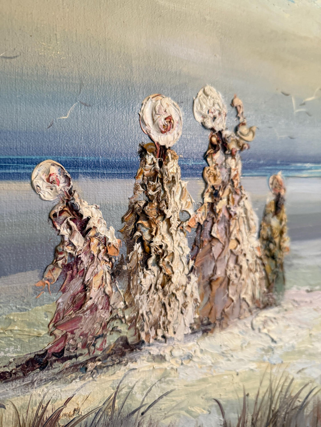 Women on the Beach Impressionist Oil Painting Mid‑Century Impressionist Women Pastel Portrait Seaside Oil Painting Victorian Lady Artwork