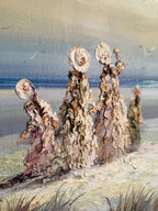 Women on the Beach Impressionist Oil Painting Mid‑Century Impressionist Women Pastel Portrait Seaside Oil Painting Victorian Lady Artwork