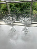 Vintage Crystal Glass Compote Set Floral Patterned Clear Dessert Goblets Elegant Stemmed Bowls Home Display Wedding Table Accents Retro