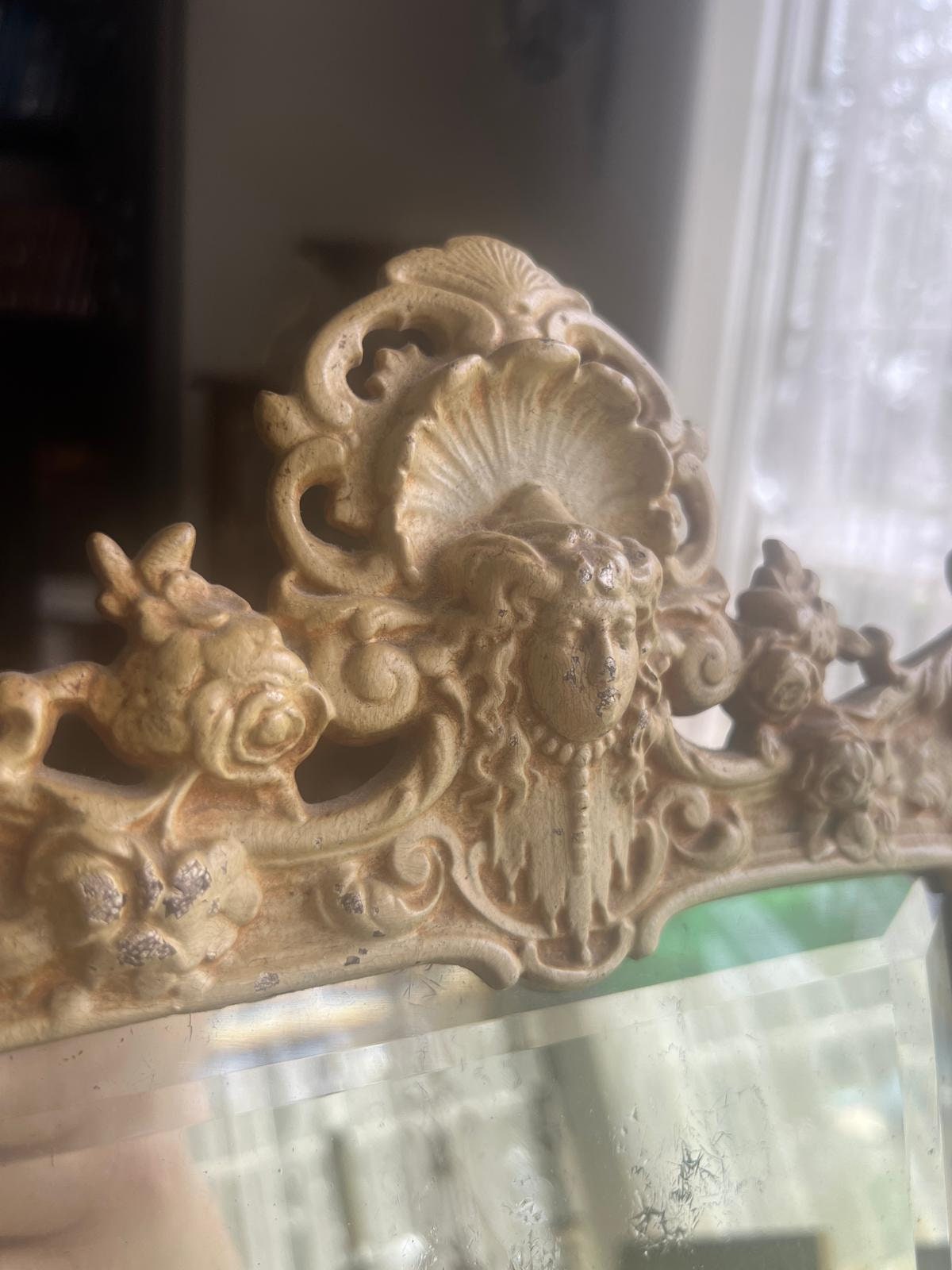 Antique Baroque Style Ornate Table Mirror Victorian Cast Metal Frame Vanity Accent Piece Rococo French Revival Design Decoration Gift