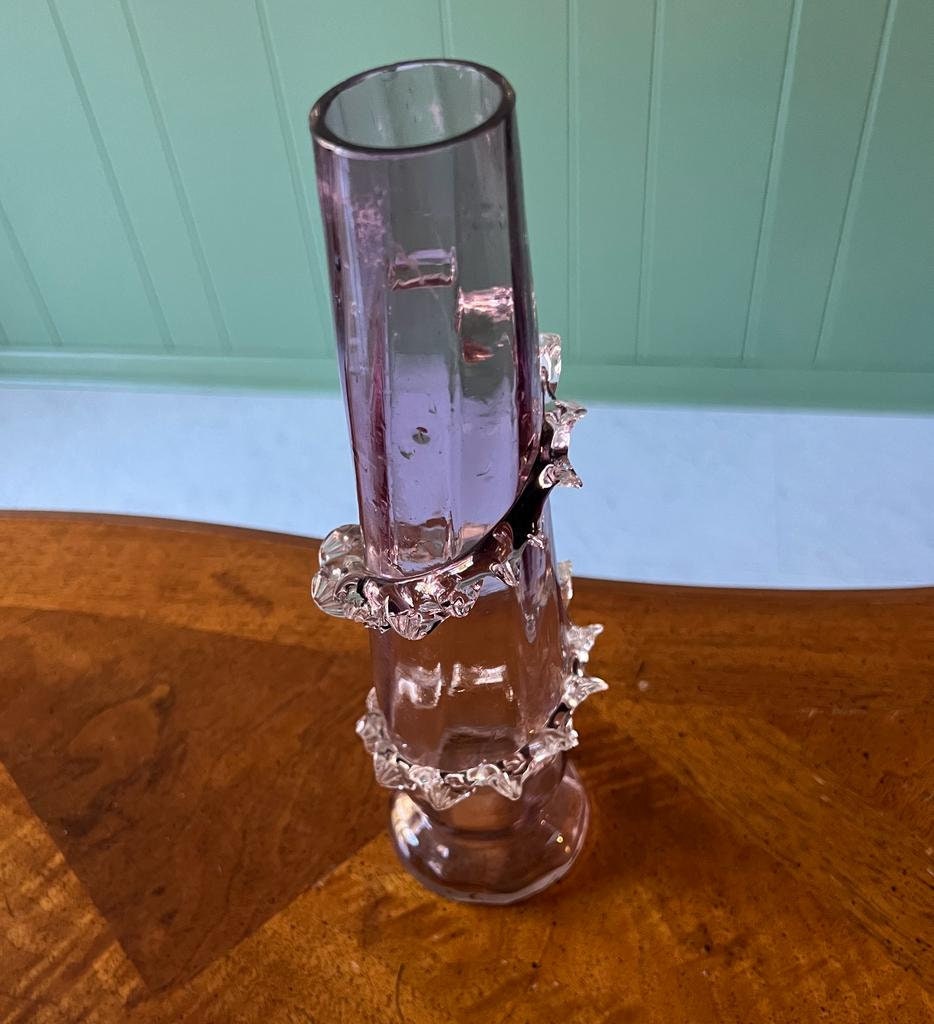 Tall Light Purple Twisted Glass Vase Unique Art Glass Centerpiece Elegant Ruffled Rim Sculptural Design Home Decor Flower Holder Collectible