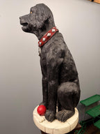 Vintage Black Labrador Dog Statue with Ball and Bone Resin Sculpture