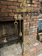 Antique Brass Rare Fireplace Tool Set Eagle Motif Decorative Hearth Accessory Brass Fireplace Tool Set with Eagle Motif and Twisted Stand