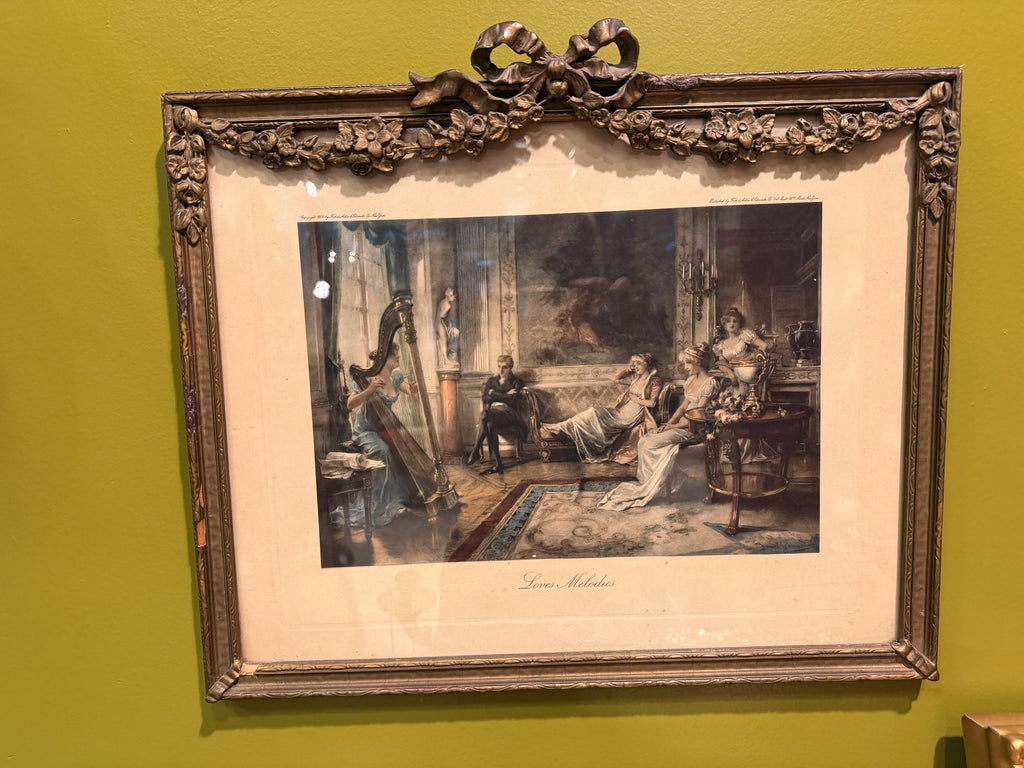 Vintage Framed Print “Love’s Melodies”  Ornate Gold Frame Romantic Victorian Scene Wall Art