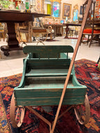 Antique Wooden Wagon Green Child Pull Wagon Primitive Farm Cart Rustic Farmhouse Decor Outdoor Planter