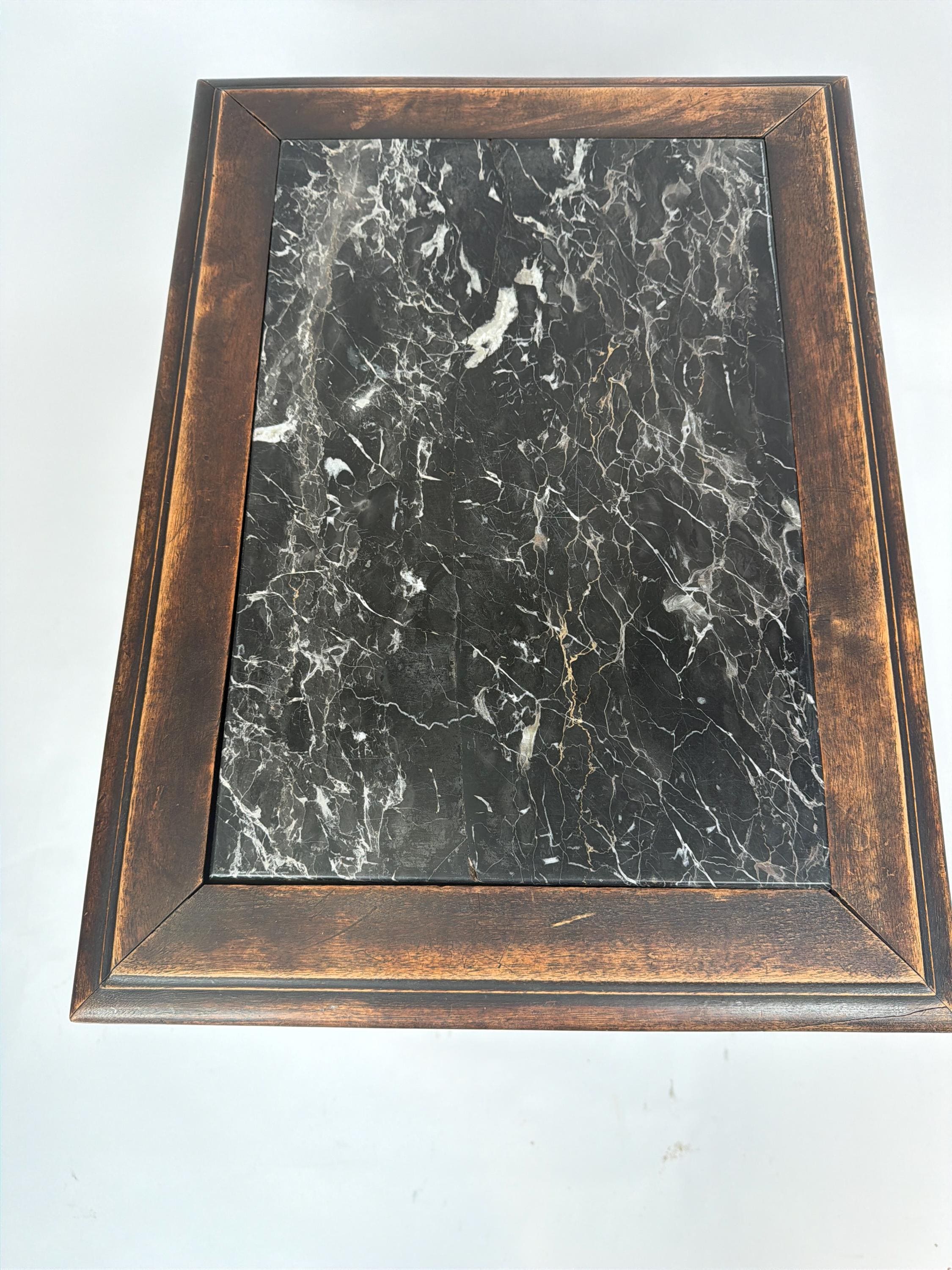 Antique Carved Wood Pedestal Table, Black Marble Top, Victorian Accent Piece