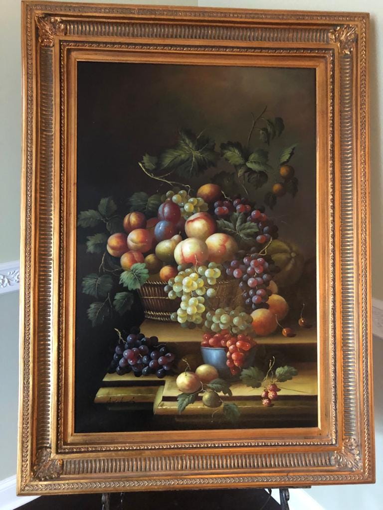 Vintage Gold Wood Framed Fruit Still Life Oil Canvas Painting Wall Art.Home Decoration Wall Art