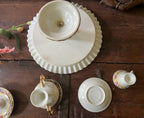 Vintage Set of 4 Fragonard Design Gold Gilded Porcelain Cake Stand  Cups Saucers  & Candy Dish
