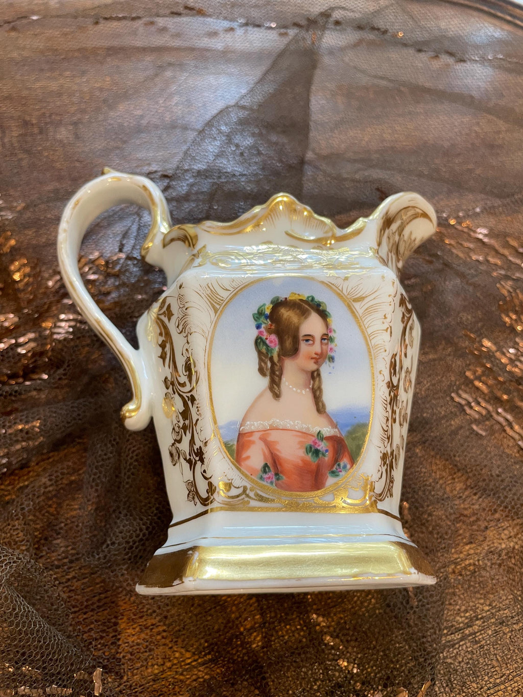 Very Old Paris Portrait Gold Gilt Porcelain Hand Painted Creamer Sugar Bowl Coffee Pot Victorian Ornate Gilded Serving Tray French Tea Set