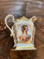 Very Old Paris Portrait Gold Gilt Porcelain Hand Painted Creamer Sugar Bowl Coffee Pot Victorian Ornate Gilded Serving Tray French Tea Set