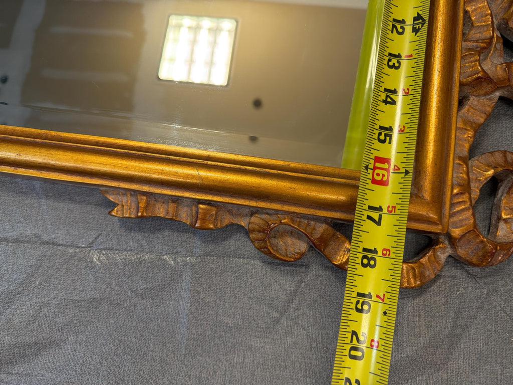 Vintage Gilt Ribbon Mirror, French Style Bow Frame, Hollywood Regency Gold Accent