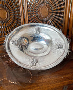 Antique Silverplate Footed Centerpiece Bowl Victorian Embossed Lion Head Decorative Dish Table Display Ornate Classical Revival Style