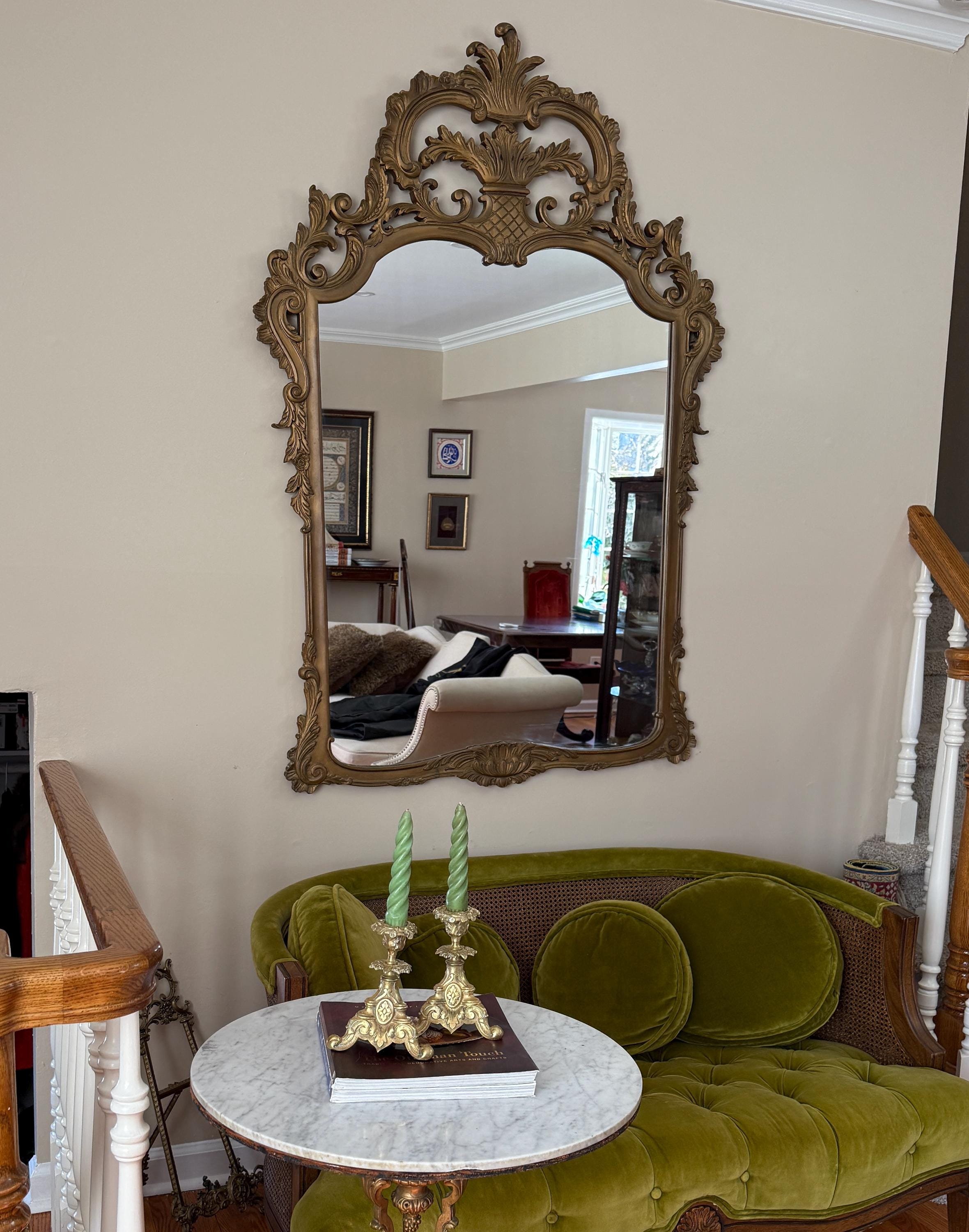 Vintage Ornate Wood Framed Mirror Baroque Style Intricate Detail Living Room Home Décor Elegant Decorative Wall Accent Classic Piece