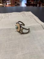 Vintage Southwestern Style Turquoise Cuff Bracelet Bone Inlay Silver Tone