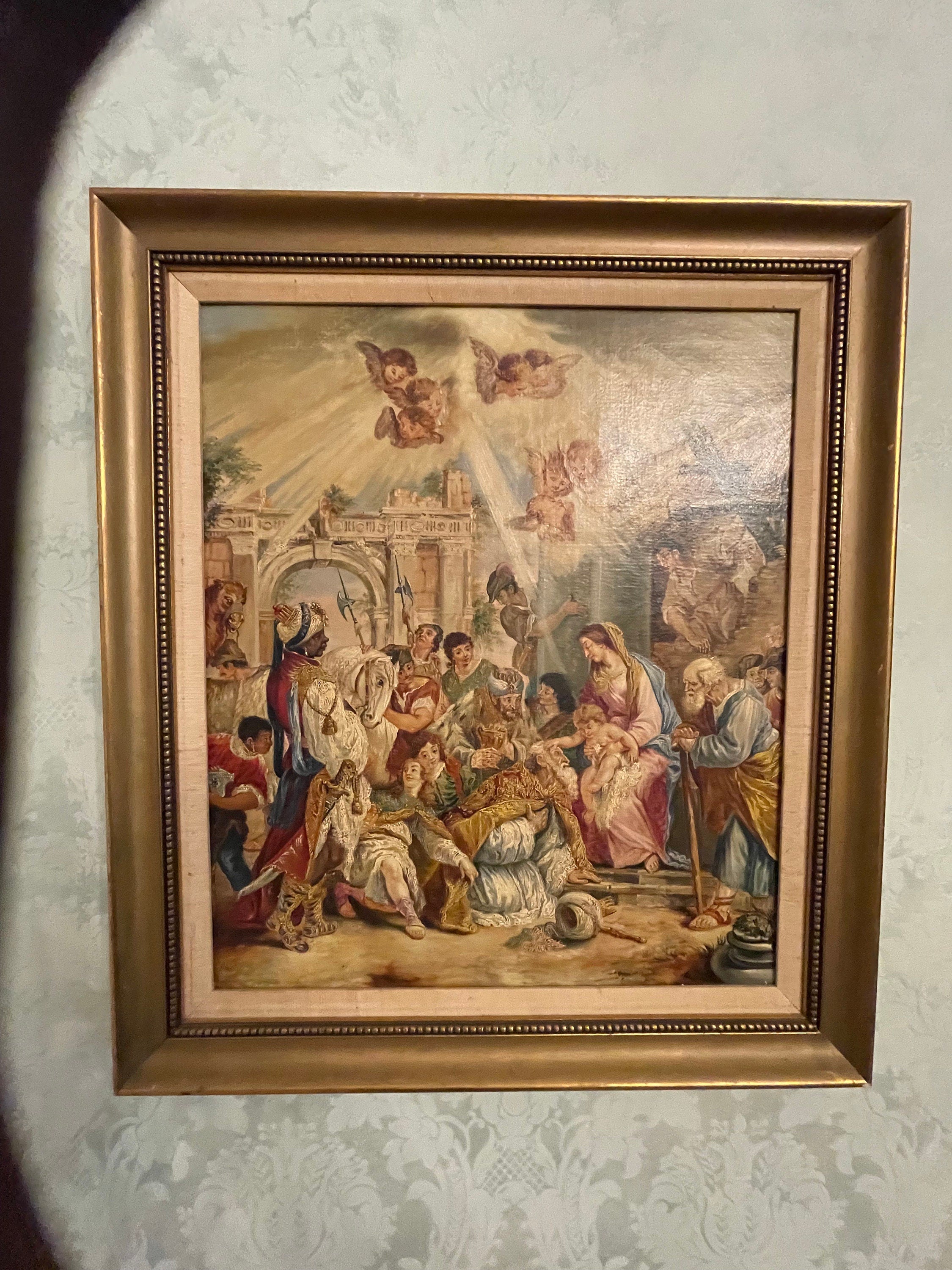 The Virgin Mary & Jesus Between Kings Old Print Picture Frame