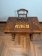 Antique Handcarved Walnut Chess Table, Backgammon Game by Theodore Alexander
