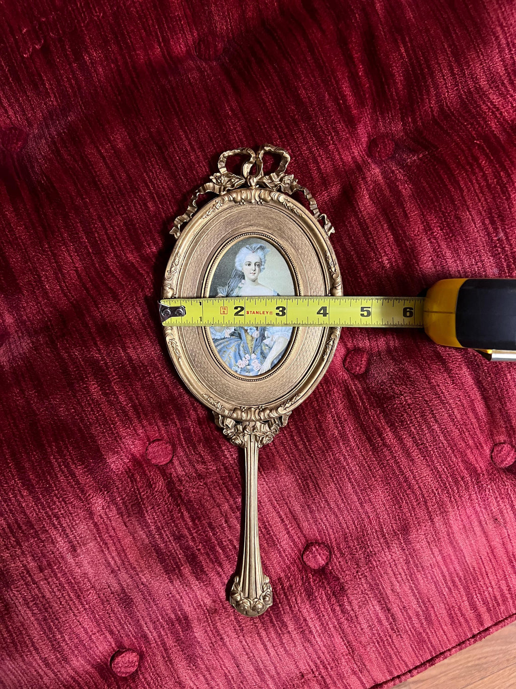 Victorian Style Brass Hand Mirror, Marie Antoinette Portrait, Rococo Decor