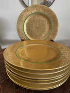 Set Of 8 Royal Bavarian 22K Gold Encrusted Serving Plates Ornate Antique Porcelain Tableware 1890s Decorative Luxury Gilded Dining Pieces
