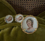 Vintage 1940s Limoges Hand Painted  Porcelain Cameo-like Trombone Clasp Screw Back Earrings and Brooch Set in Box Amazing Vintage Gift