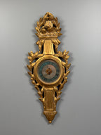 Antique French Giltwood Wall Clock, Carved Gold Leaf Lovebird Clock, Louis XVI Neoclassical Decor