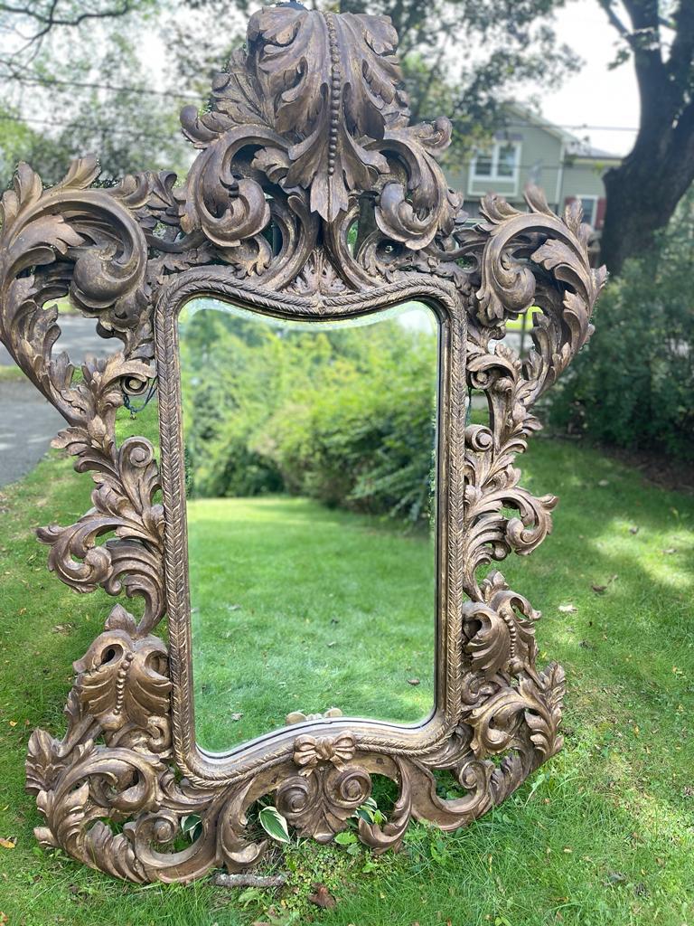 Antique Oversized Ornate Gold Wall Mirror Hand Carved Rococo Baroque Style Statement Piece Elegant Home Decor Collector Favorite
