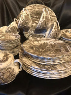 Vintage Royal Mail Heritage Hall Staffordshire Transferware English China Dinnerware Tea Set Rare English Country Horse Carriage Scene