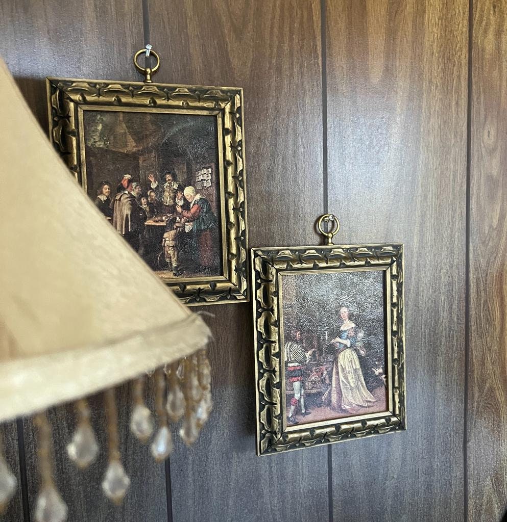 Vintage Dutch Rococo Style Wall Art Set Gold Baroque Frames Romantic Scene Painting Antique Decoration Elegant Interior Accent Gift Idea