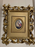 Antique KPM Porcelain Rare Oil Painting of Madonna on an Oval porcelain plaque Gold Gilwood Framed