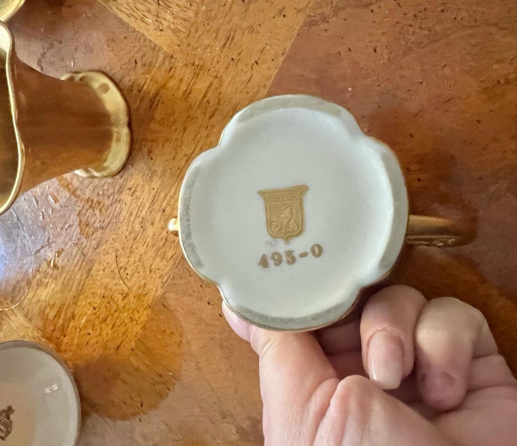 Vintage Gold Lusterware Tea Set Porcelain Coffee Pot Cups Creamer Sugar Bowl Tray Mid Century Elegant Display Collectible Japan Decoration