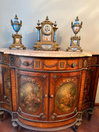 Antique French Marble Top Sideboard Hand Painted Panels Louis XV Style Painted Cabinet Elegant Drawers Luxurious Furniture Console Buffet