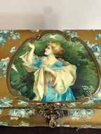 Antique Victorian Glove Box Lady Portrait Lithograph Floral Design Jewelry Storage Box 19th Century Collectible Jewelry Box Vanity Box