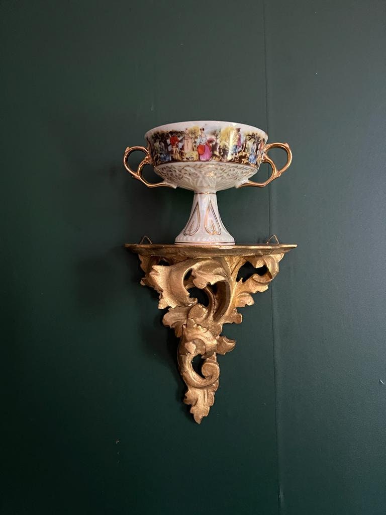 Vintage Set of 4 Fragonard Design Gold Gilded Porcelain Cake Stand  Cups Saucers  & Candy Dish