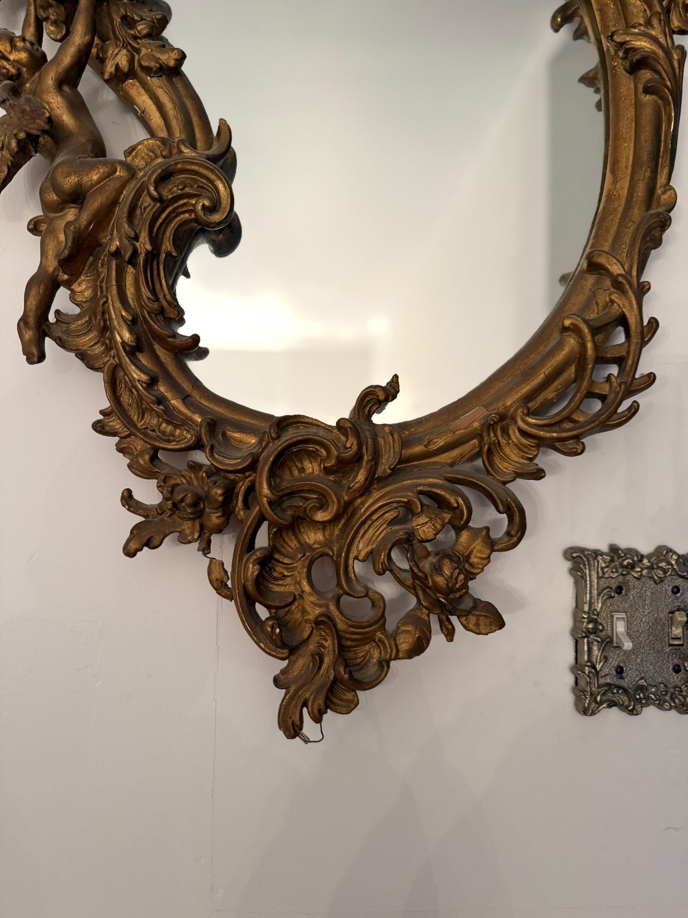 Antique French Rococo Mirror Ornate Gilded Wall Mirror Cherub Detail Rare 19th C. Baroque Style Victorian Mirror Luxurious Home Decoration