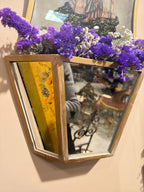 Vintage Italian Hand Painted Reverse Glass Wall Pockets, Gilt Trim Mirror Sconces